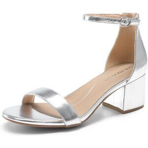 Dream Pairs Women's Silver-metallic Chunky Block Heel Ankle Strap Sandals Shoes